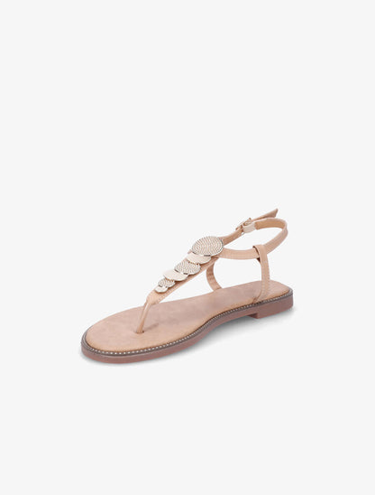 Nu-pieds en T et empiècement bijoux - Beige - 3