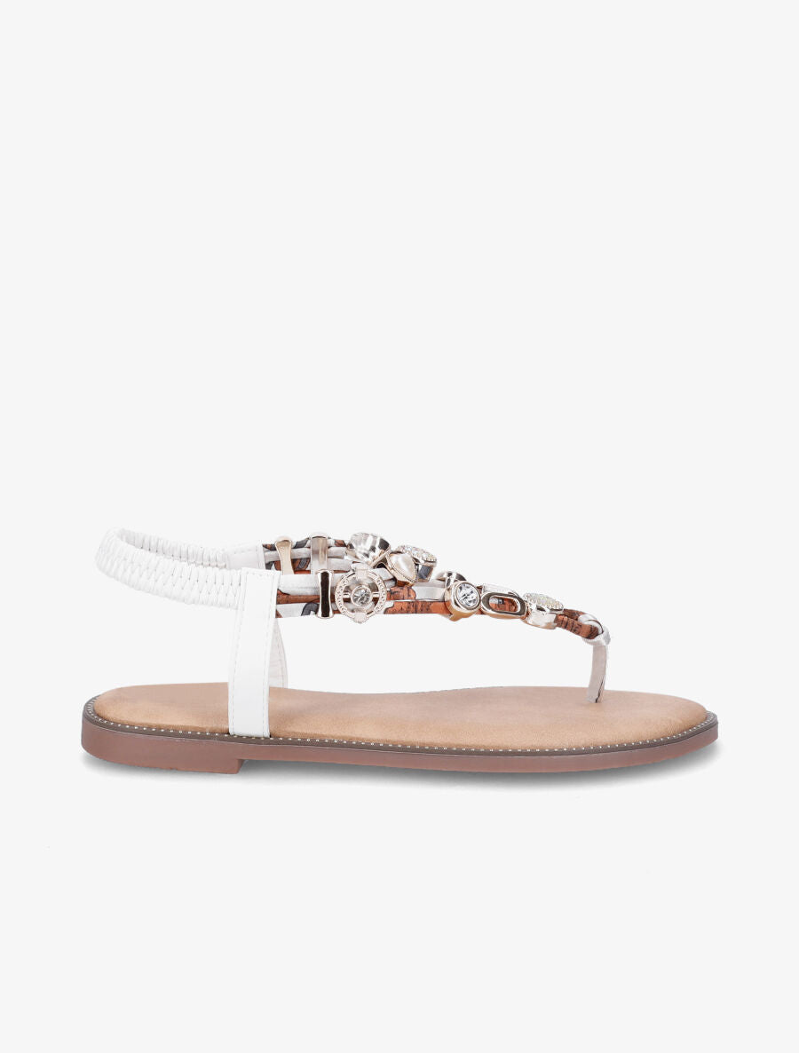 Nu-pieds imprimés à détail bijoux avec strass - Blanc - 1
