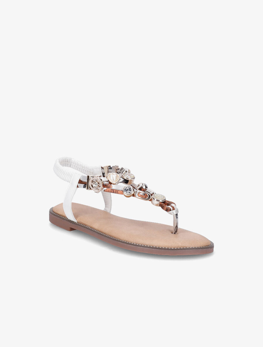 Nu-pieds imprimés à détail bijoux avec strass - Blanc - 2