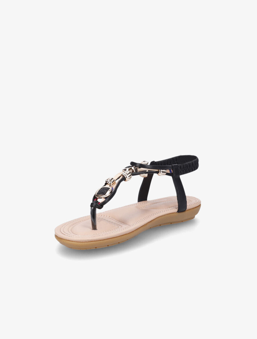 Nu-pieds imprimés à empiècement pierres et bijoux - Noir - 3