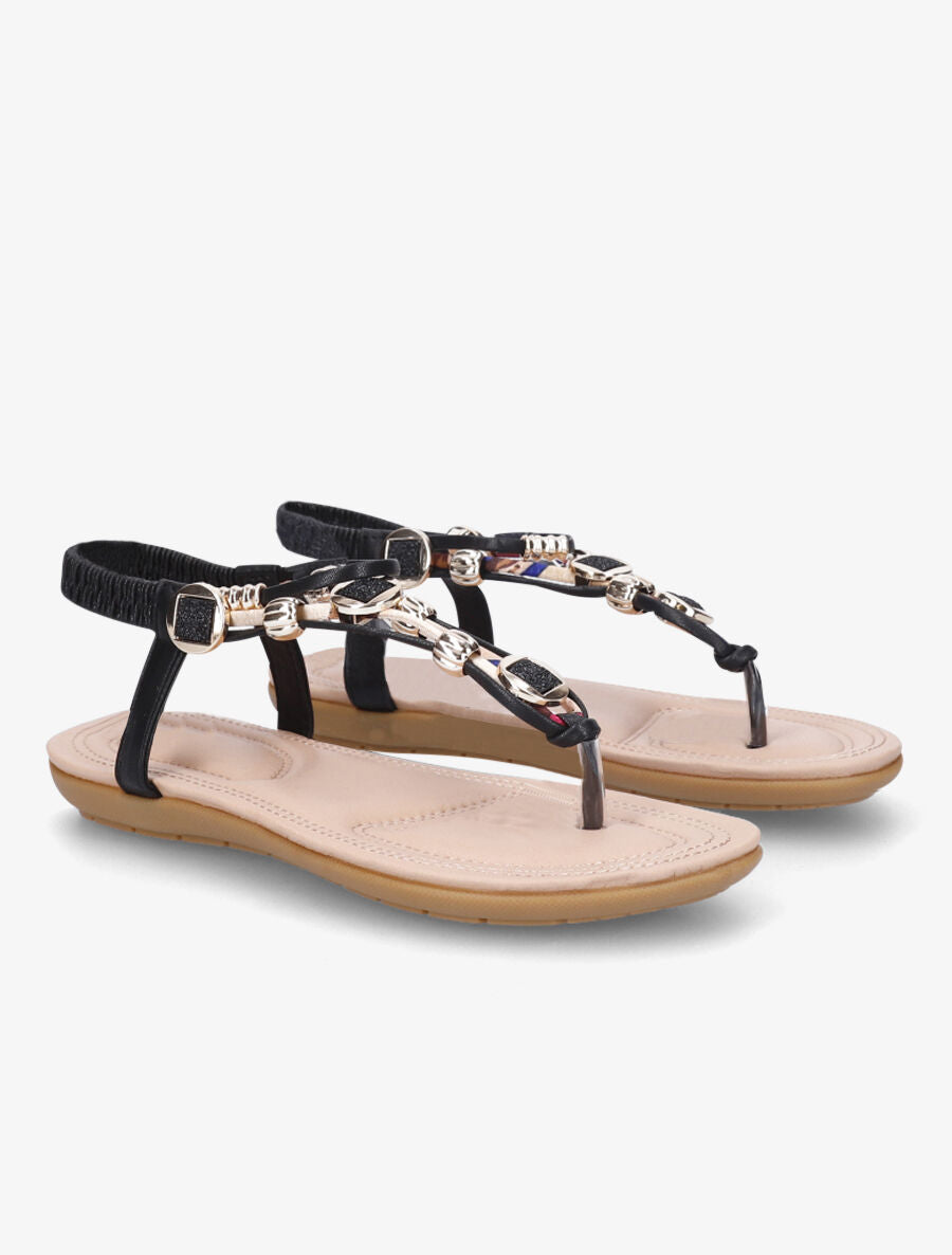 Nu-pieds imprimés à empiècement pierres et bijoux - Noir - 4