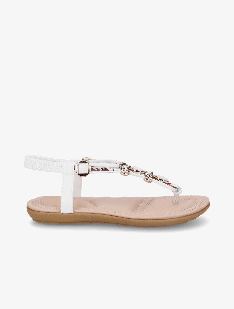 Nu-pieds imprimés à empiècement pierres et bijoux - Blanc - 5