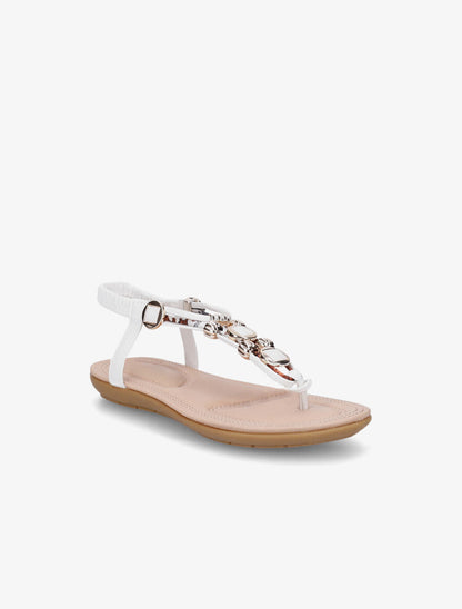 Nu-pieds imprimés à empiècement pierres et bijoux - Blanc - 2