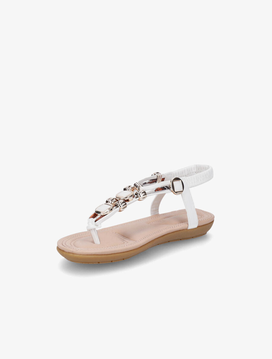 Nu-pieds imprimés à empiècement pierres et bijoux - Blanc - 3