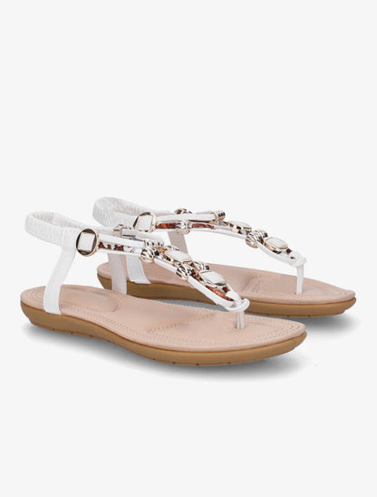 Nu-pieds imprimés à empiècement pierres et bijoux - Blanc - 4