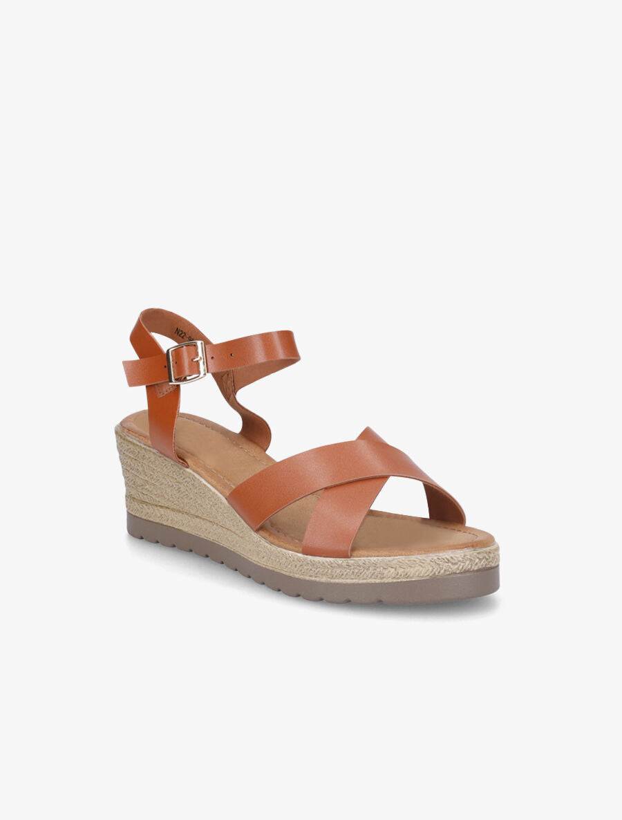 Sandales compensées à brides croisées - Camel - 2