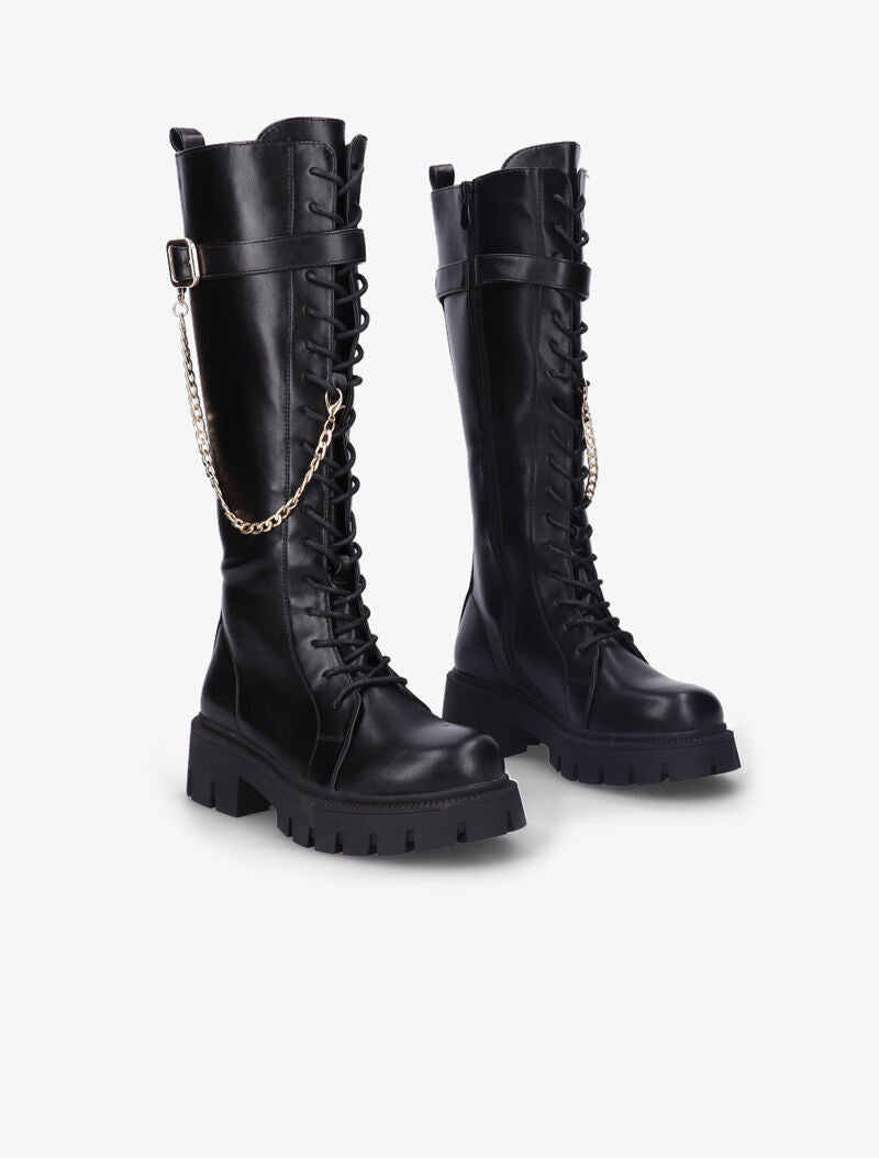 Bottes lacées style rangers à détail chaîne amovible - Noir - 1