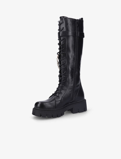 Bottes lacées style rangers à détail chaîne amovible - Noir - 4