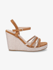 Sandales à semelle compensée et brides irisées - Camel - 5