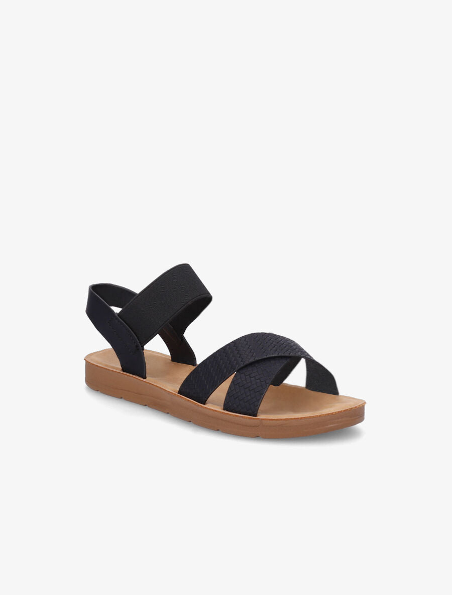 Nu-pieds en simili à brides élastiquées - Noir - 2
