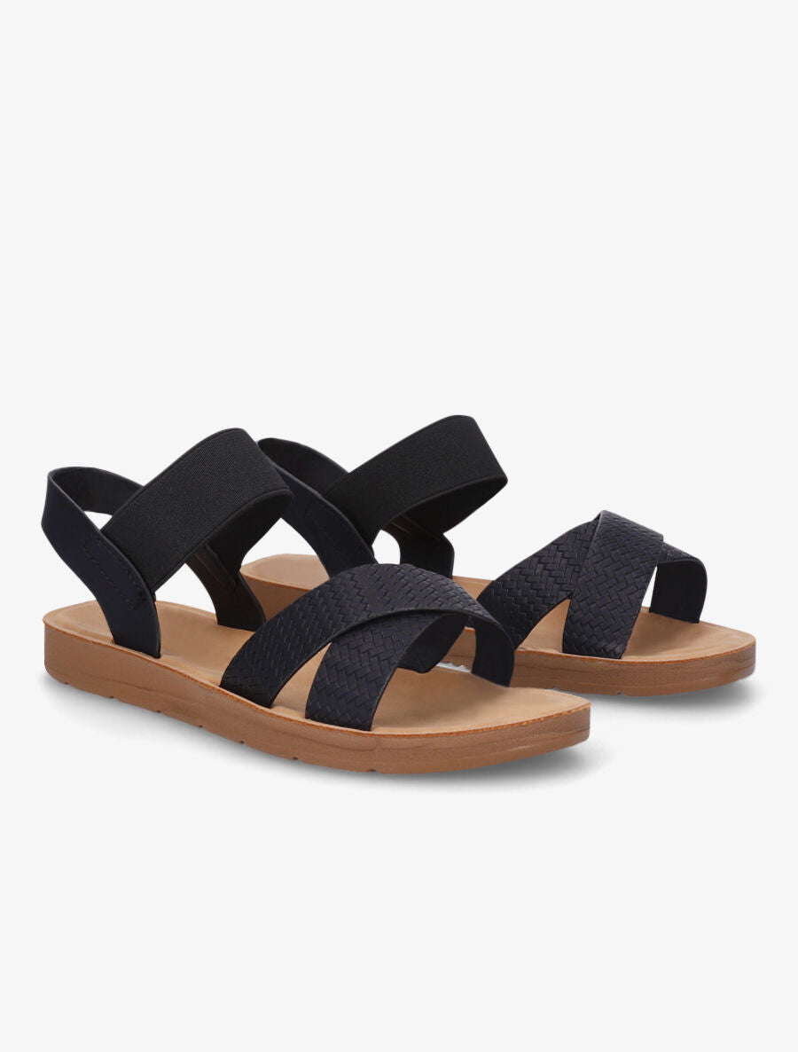 Nu-pieds en simili à brides élastiquées - Noir - 4