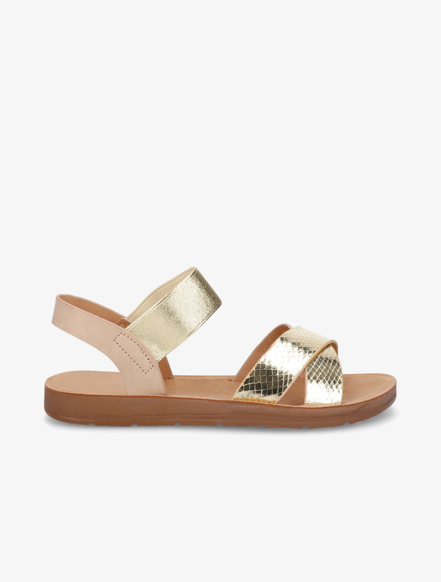 Nu-pieds en simili à brides élastiquées - Or - 1