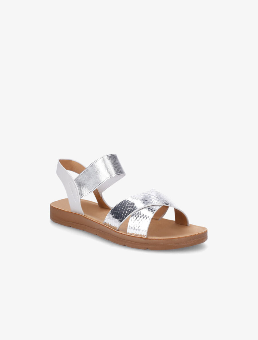 Nu-pieds en simili à brides élastiquées - Argent - 2