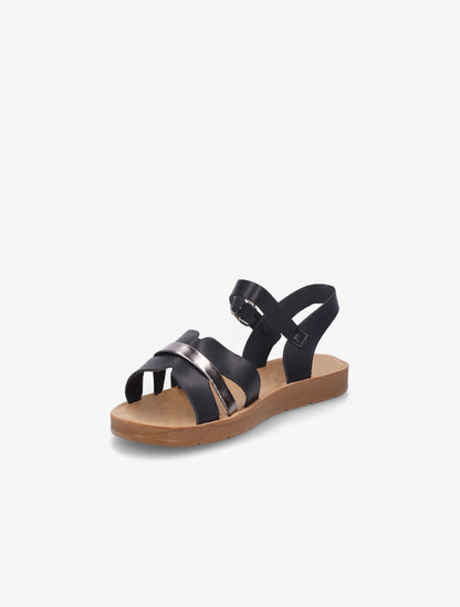 Nu-pieds en simili à ganses bicolores - Noir - 3