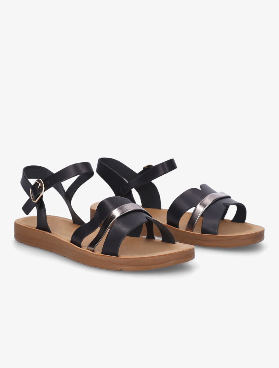 Nu-pieds en simili à ganses bicolores - Noir - 4