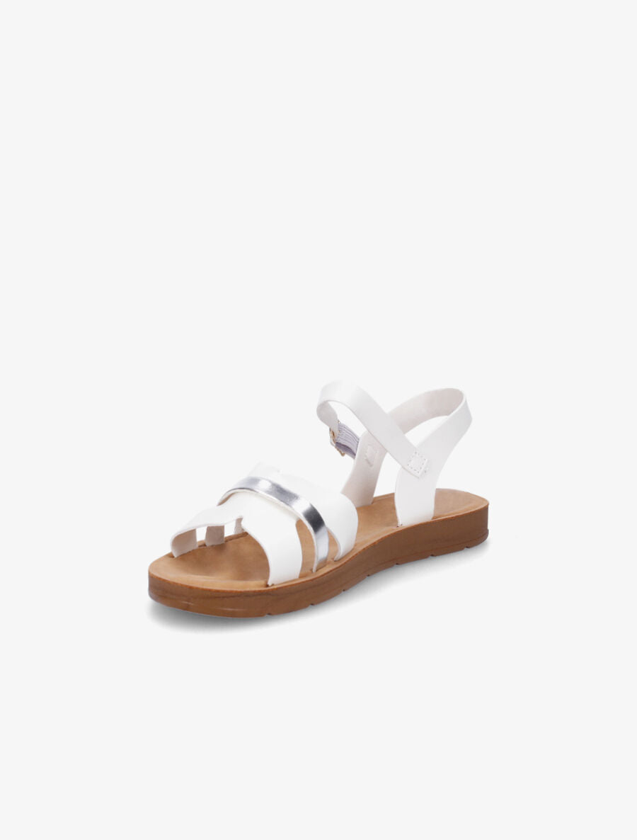 Nu-pieds en simili à ganses bicolores - Blanc - 3