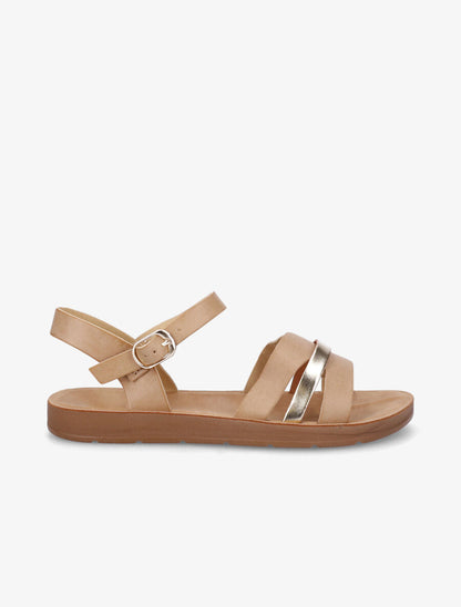 Nu-pieds en simili à ganses bicolores - Taupe - 5