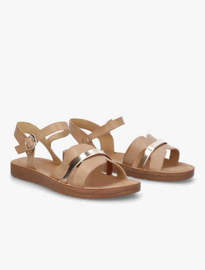 Nu-pieds en simili à ganses bicolores - Taupe - 4