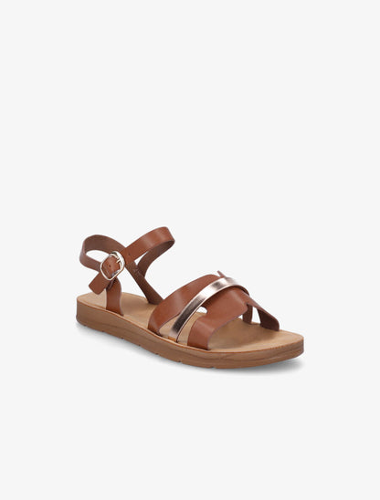 Nu-pieds en simili à ganses bicolores - Camel - 2