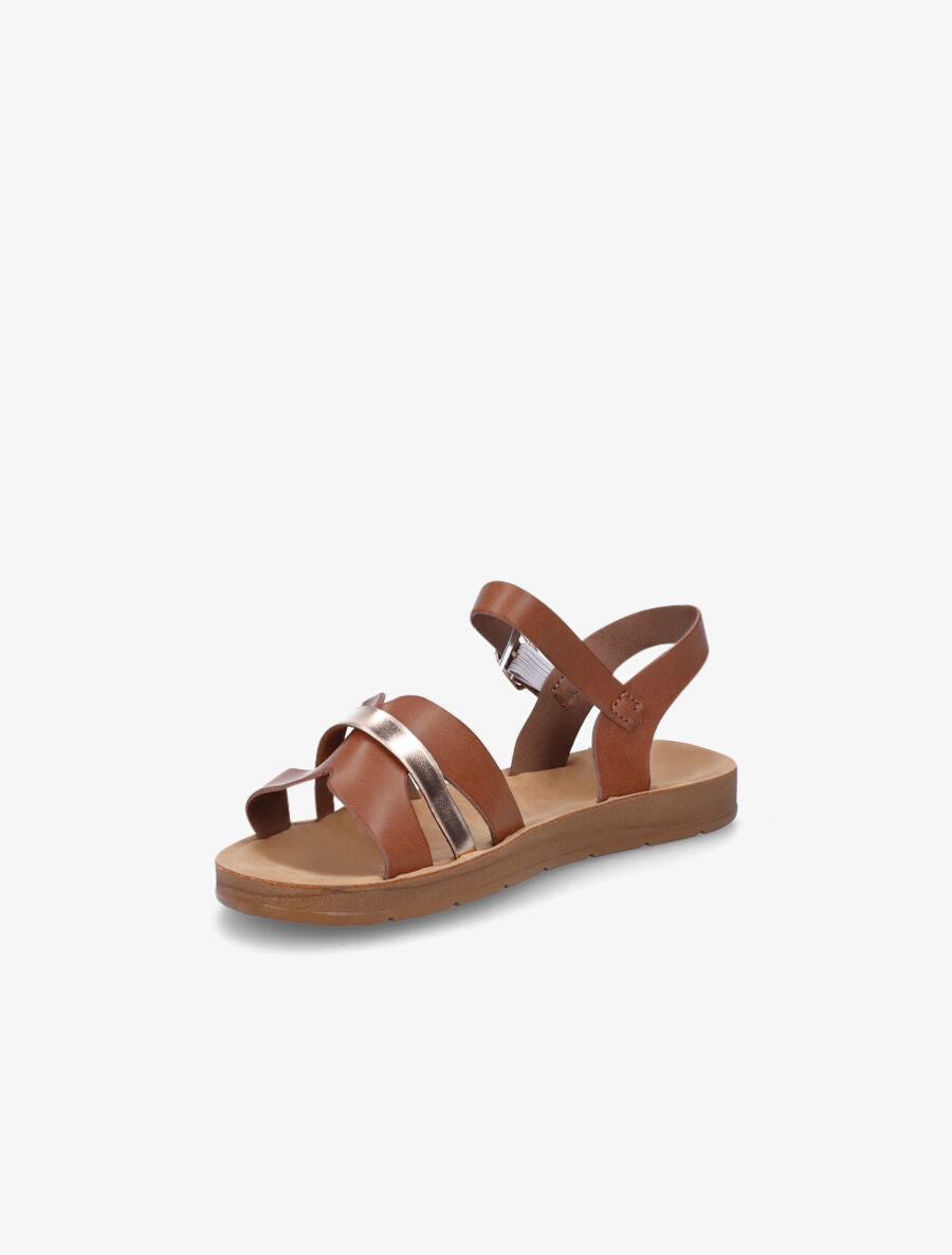 Nu-pieds en simili à ganses bicolores - Camel - 3