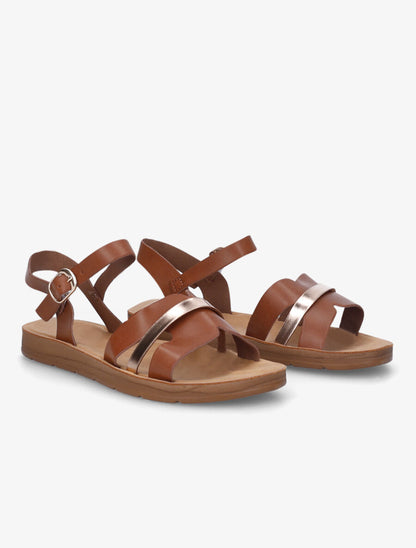 Nu-pieds en simili à ganses bicolores - Camel - 4