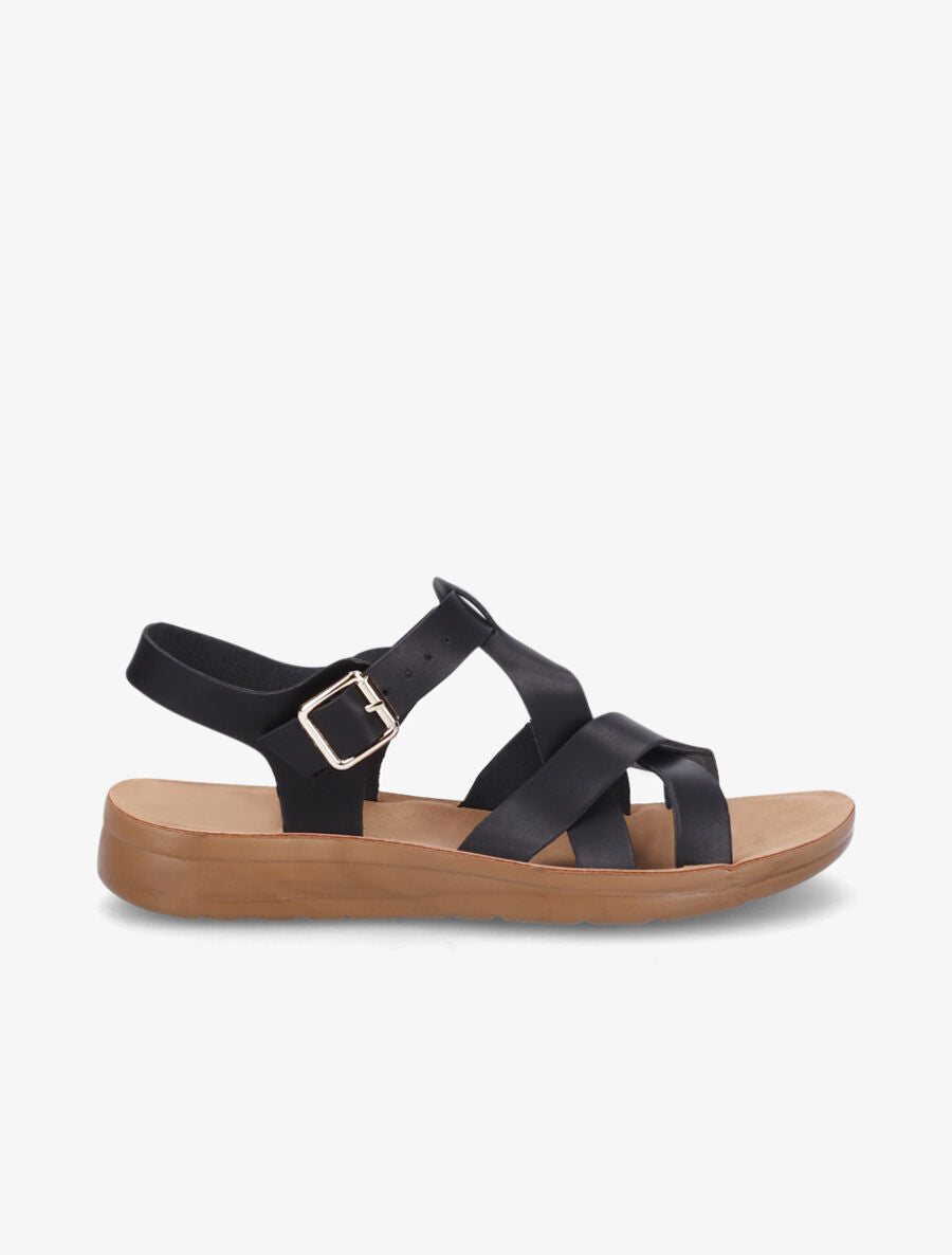 Nu-pieds croisés en simili - Noir - 1