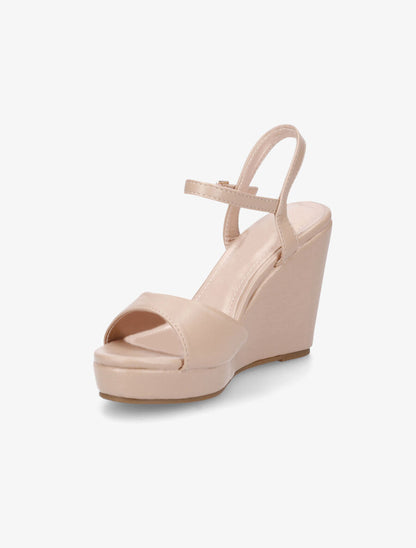 Sandales compensées en simili - Beige - 3
