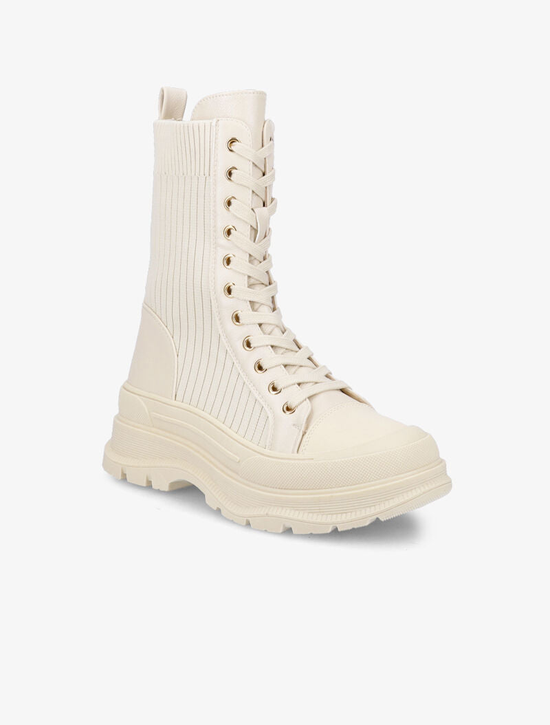 Boots lacées style chaussette - Beige - 3