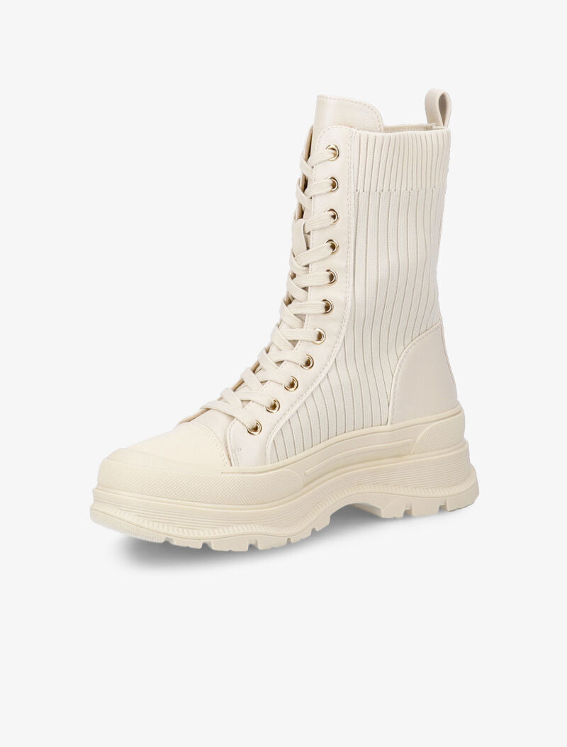 Boots lacées style chaussette - Beige - 4