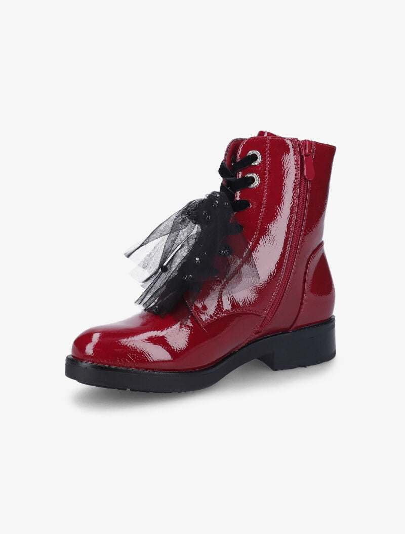 Bottines vernies à détail noeud en tulle - Rouge - 4