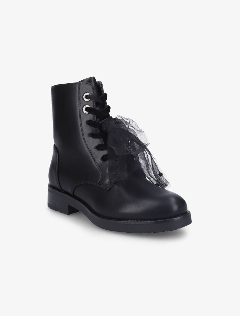 Bottines à détail noeud en tulle - Noir - 3