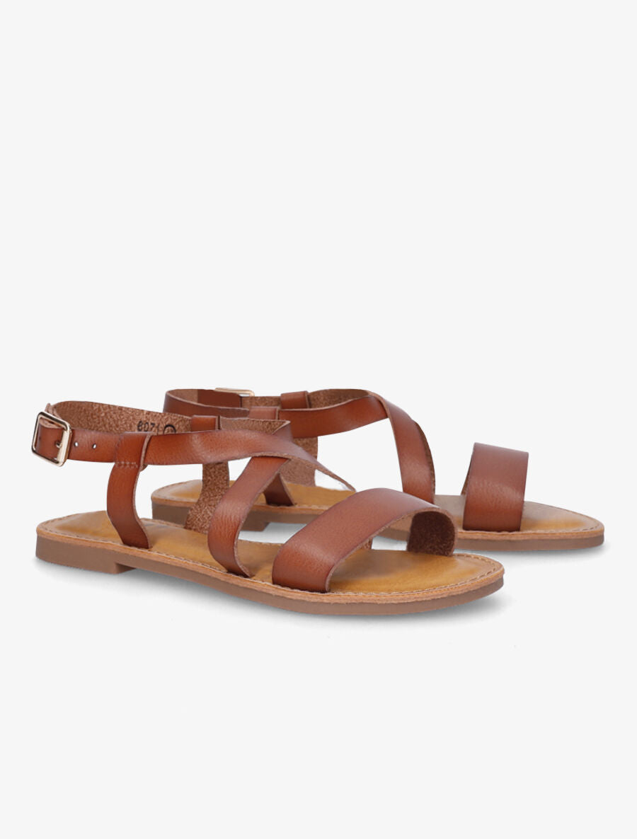 Nu-pieds basiques à brides croisées - Camel - 4