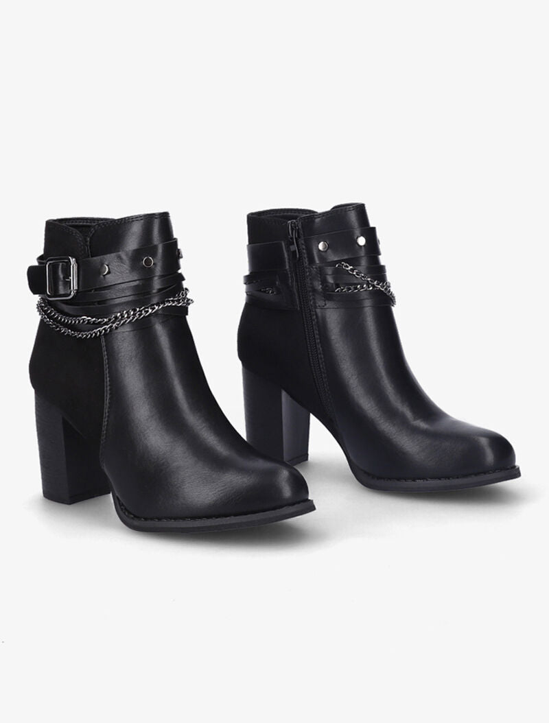 Bottines à talon à chaînes décoratives - Noir - 5