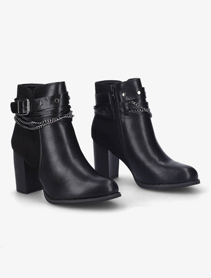 Bottines à talon à chaînes décoratives - Noir - 5