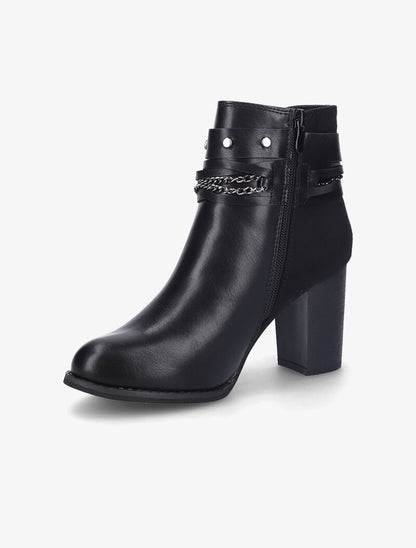 Bottines à talon à chaînes décoratives - Noir - 4