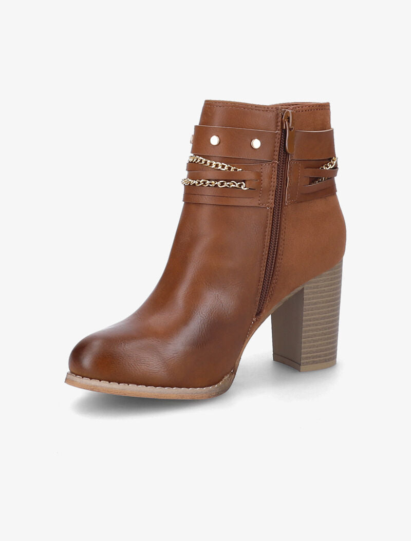 Bottines à talon à chaînes décoratives - Camel - 4