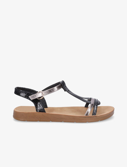 Nu-pieds en simili effet python - Noir - 1