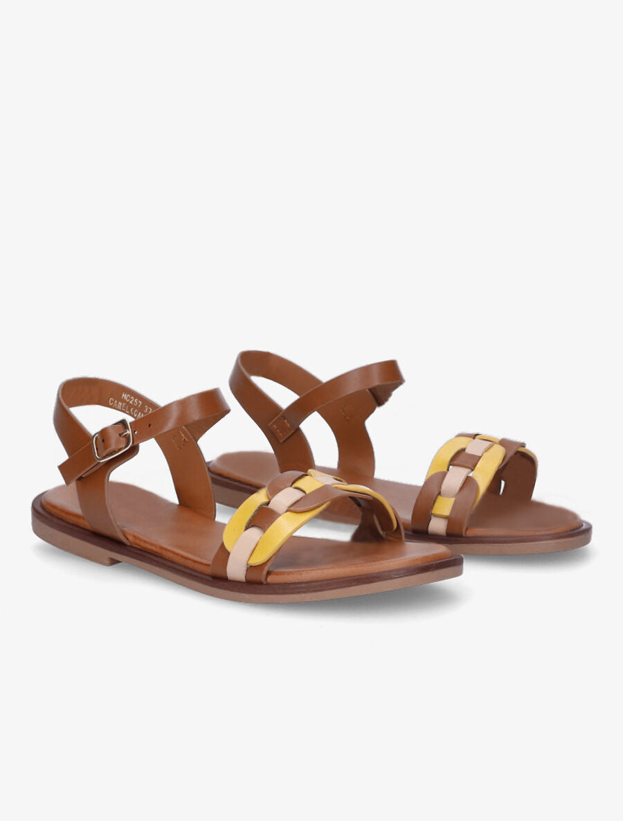 Nu-pieds à brides style maillon - Camel - 4