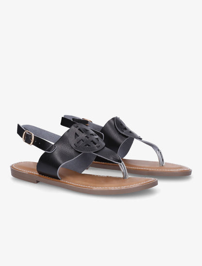 Nu pieds en simili à empiècement rond - Noir - 4