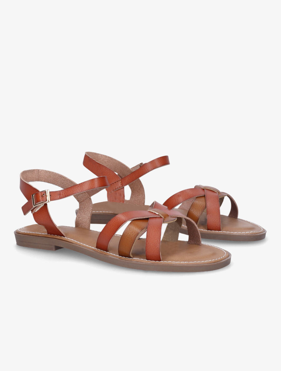Nu-pieds basiques en simili - Camel - 4