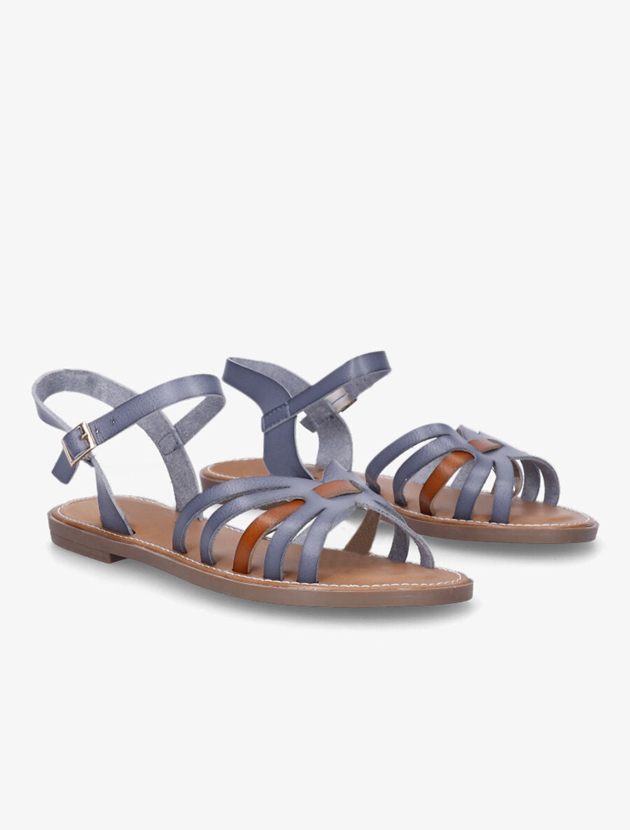 Nu-pieds en simili bicolore - Bleu - 4