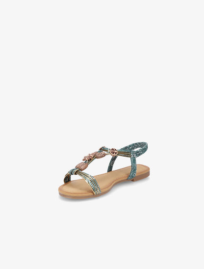 Nu-pieds plats imprimés à perles - Vert - 3
