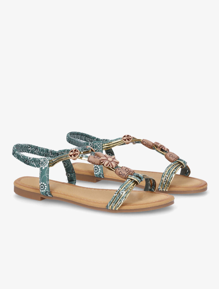 Nu-pieds plats imprimés à perles - Vert - 4