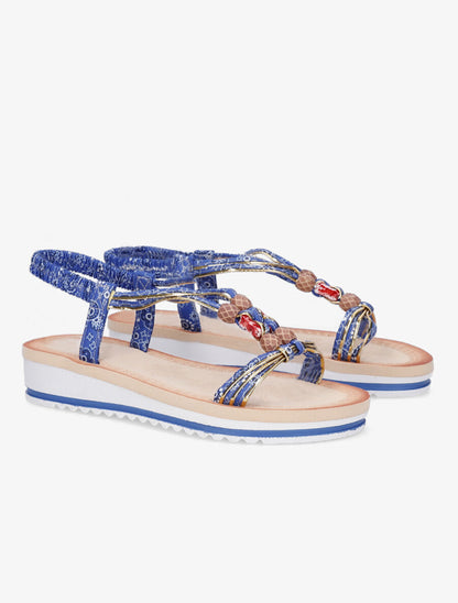 Nu-pieds imprimés à perles - Bleu - 4