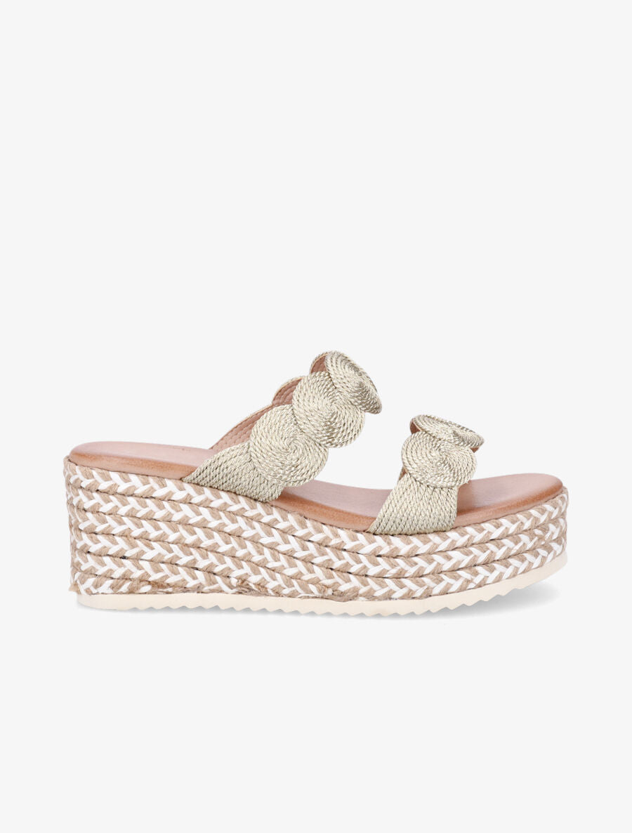 Mules compensées effet paille tressée - Or - 5