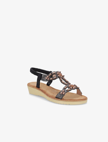 Nu-pieds à empiècement effet bois et strass - Noir - 2
