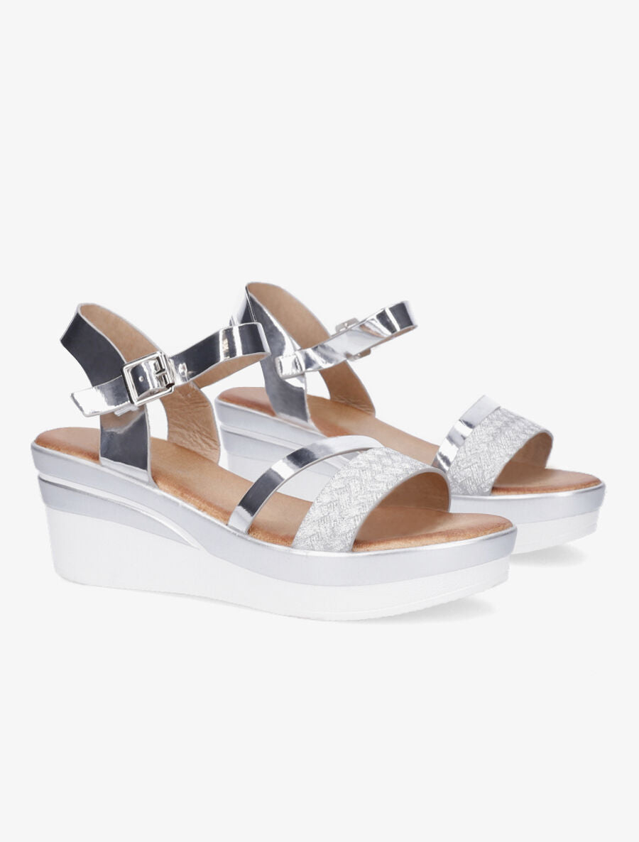 Sandales compensées à brides irisées - Argent - 4