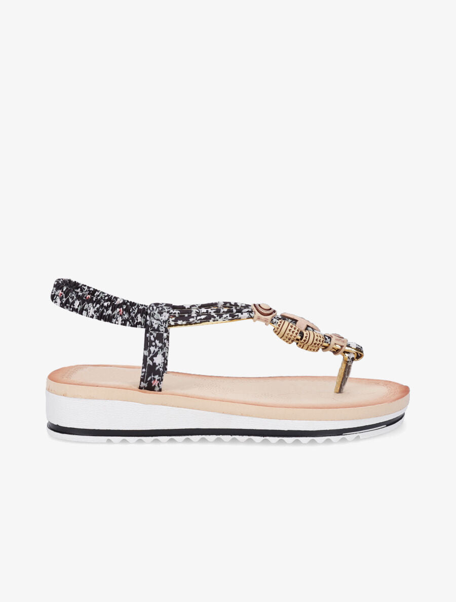 Nu-pieds imprimé à perles - Noir - 5