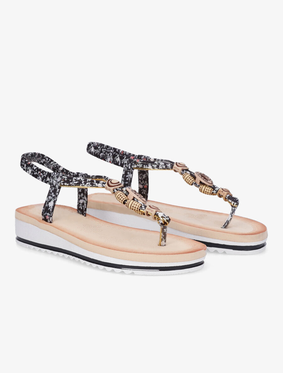 Nu-pieds imprimé à perles - Noir - 4