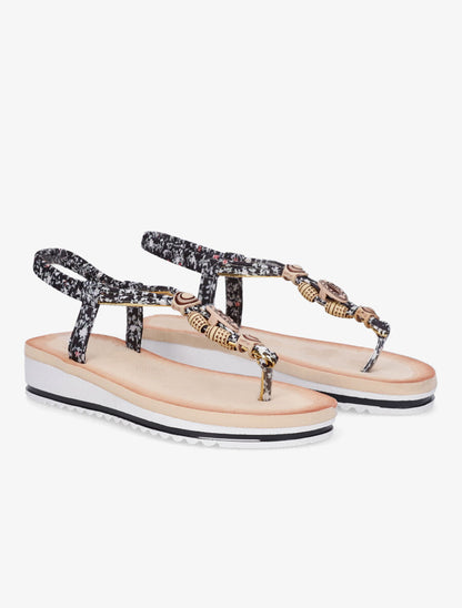 Nu-pieds imprimé à perles - Noir - 4